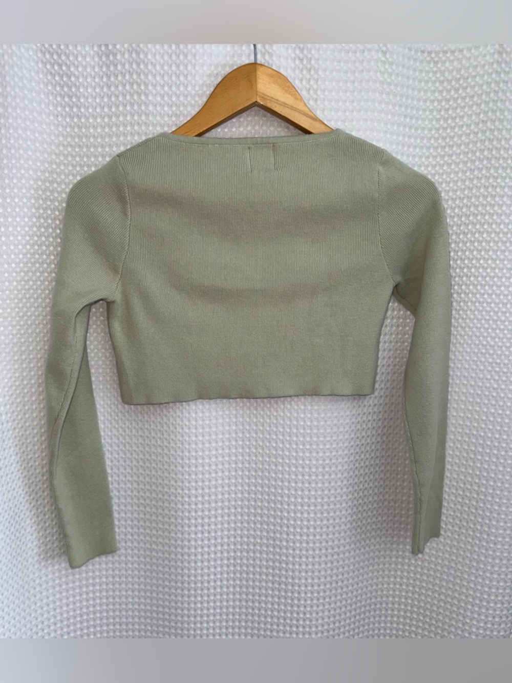 Princess Polly Cropped Ribbed‎ Cardigan Sage Green Button Front Size 0 - Picture 9 of 11